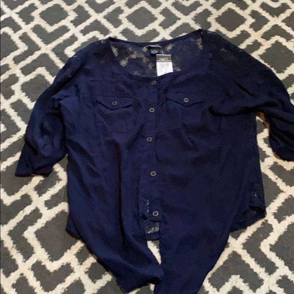 Blue blouse w lace back
